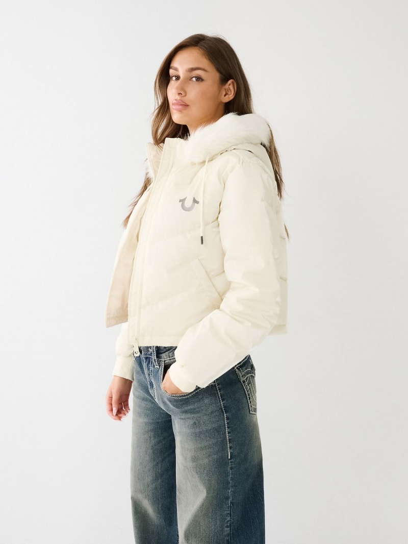 Ropa De Abrigo True Religion Faux Fur Encapuchado Puffer Blancas | 31GSPYHWN