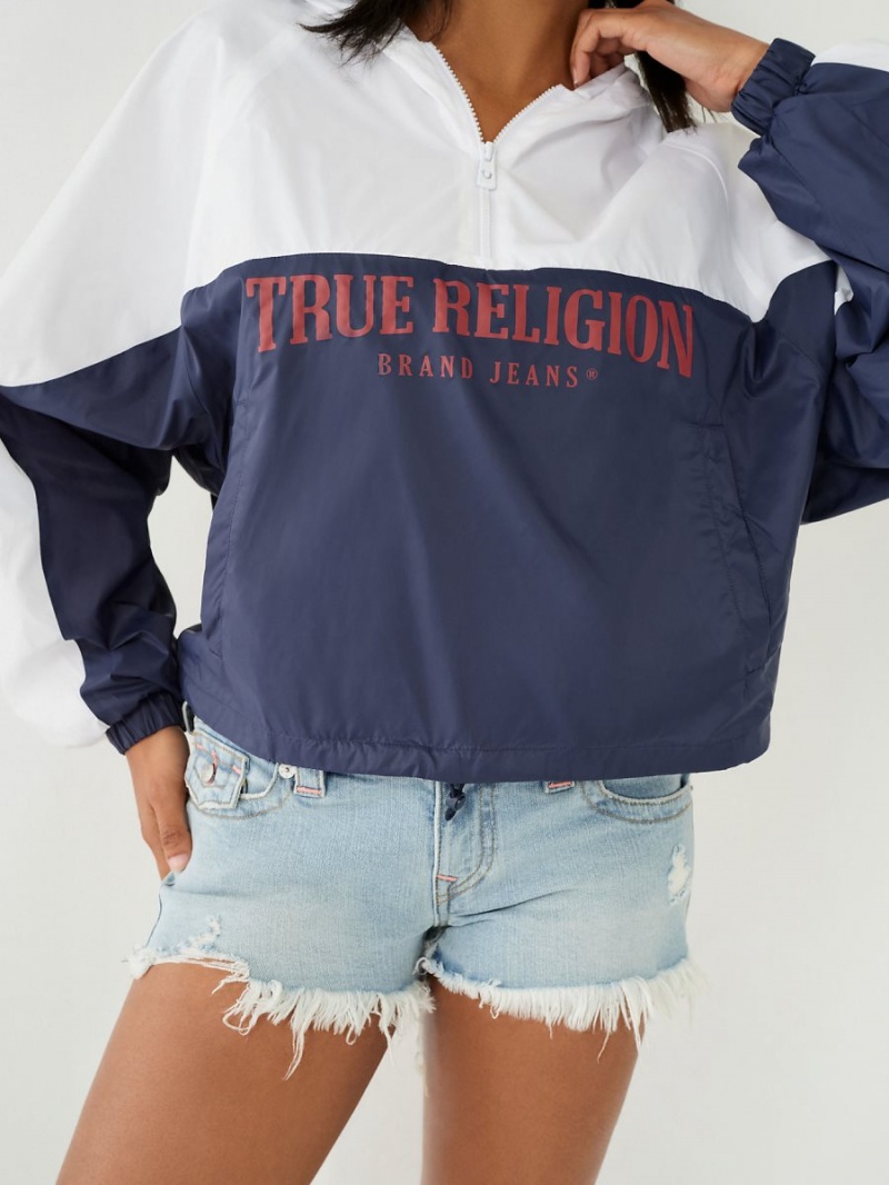 Ropa De Abrigo True Religion Half Zip Logo Windbreaker Navy/Sapphire | 74TDWBZXV