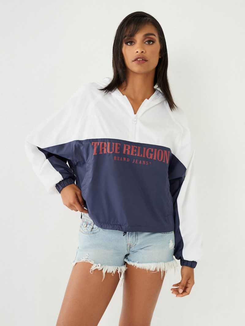 Ropa De Abrigo True Religion Half Zip Logo Windbreaker Navy/Sapphire | 74TDWBZXV