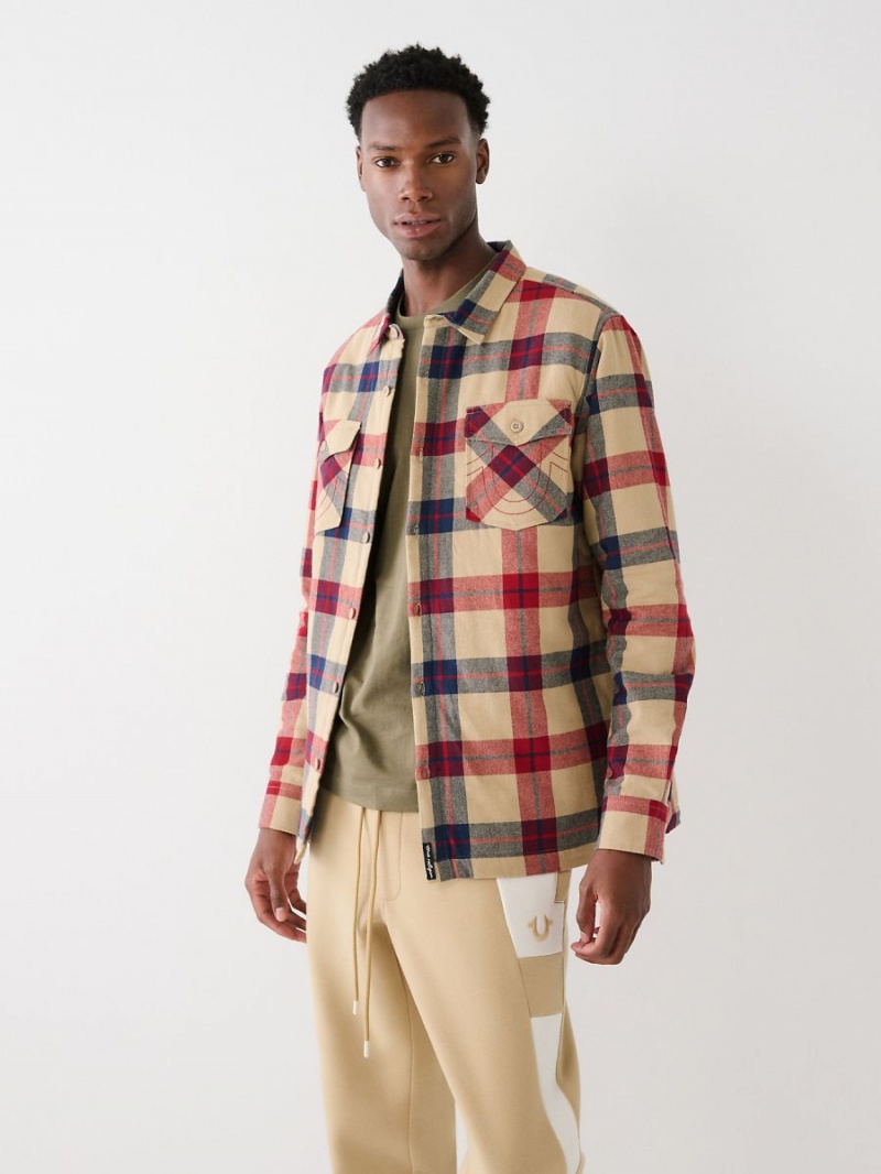 Ropa De Abrigo True Religion Plaid Flannel Shacket Rojas | 21OZSNAIB