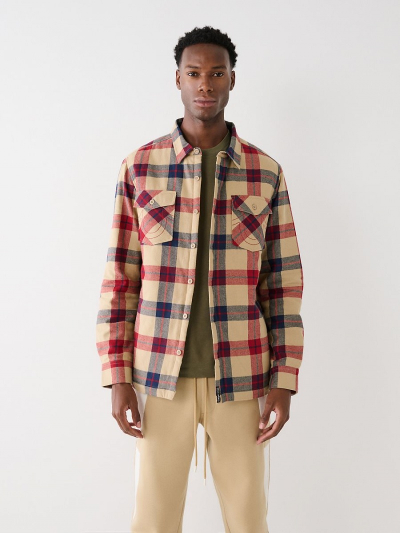 Ropa De Abrigo True Religion Plaid Flannel Shacket Rojas | 21OZSNAIB