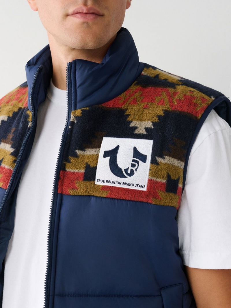 Ropa De Abrigo True Religion Southwestern Puffer Vest Navy/Sapphire | 50BCUFISQ