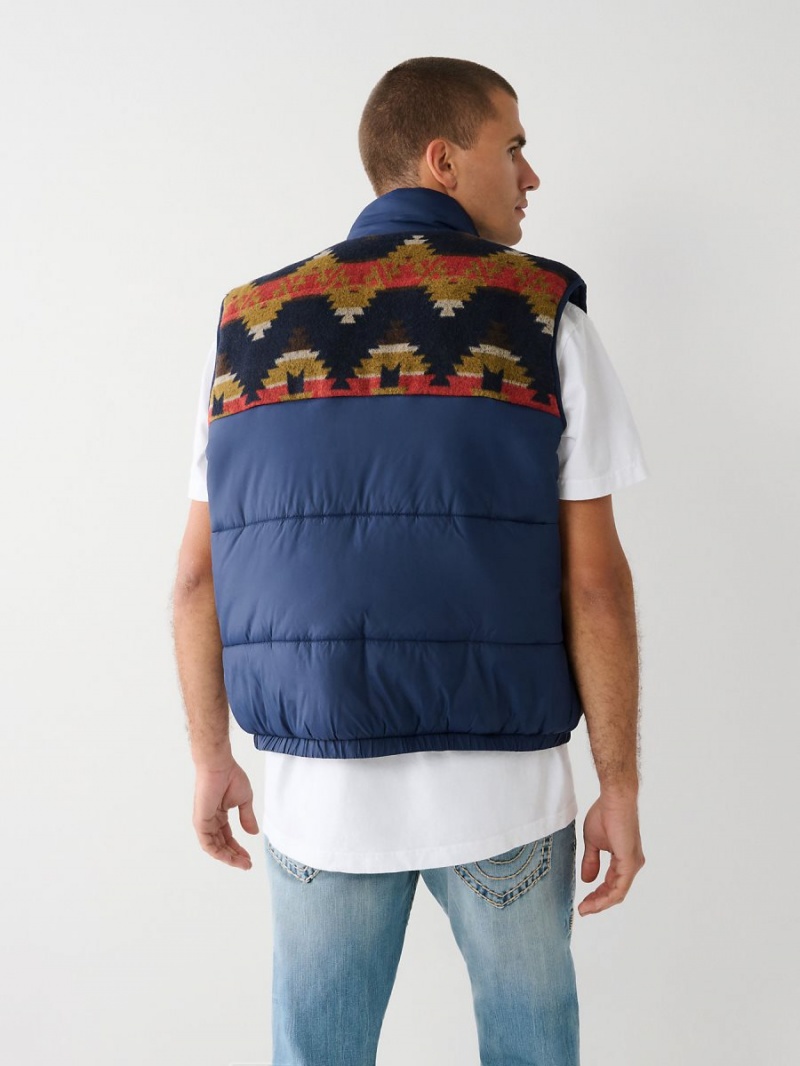 Ropa De Abrigo True Religion Southwestern Puffer Vest Navy/Sapphire | 50BCUFISQ