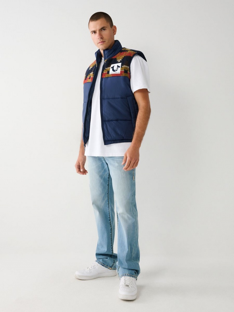 Ropa De Abrigo True Religion Southwestern Puffer Vest Navy/Sapphire | 50BCUFISQ