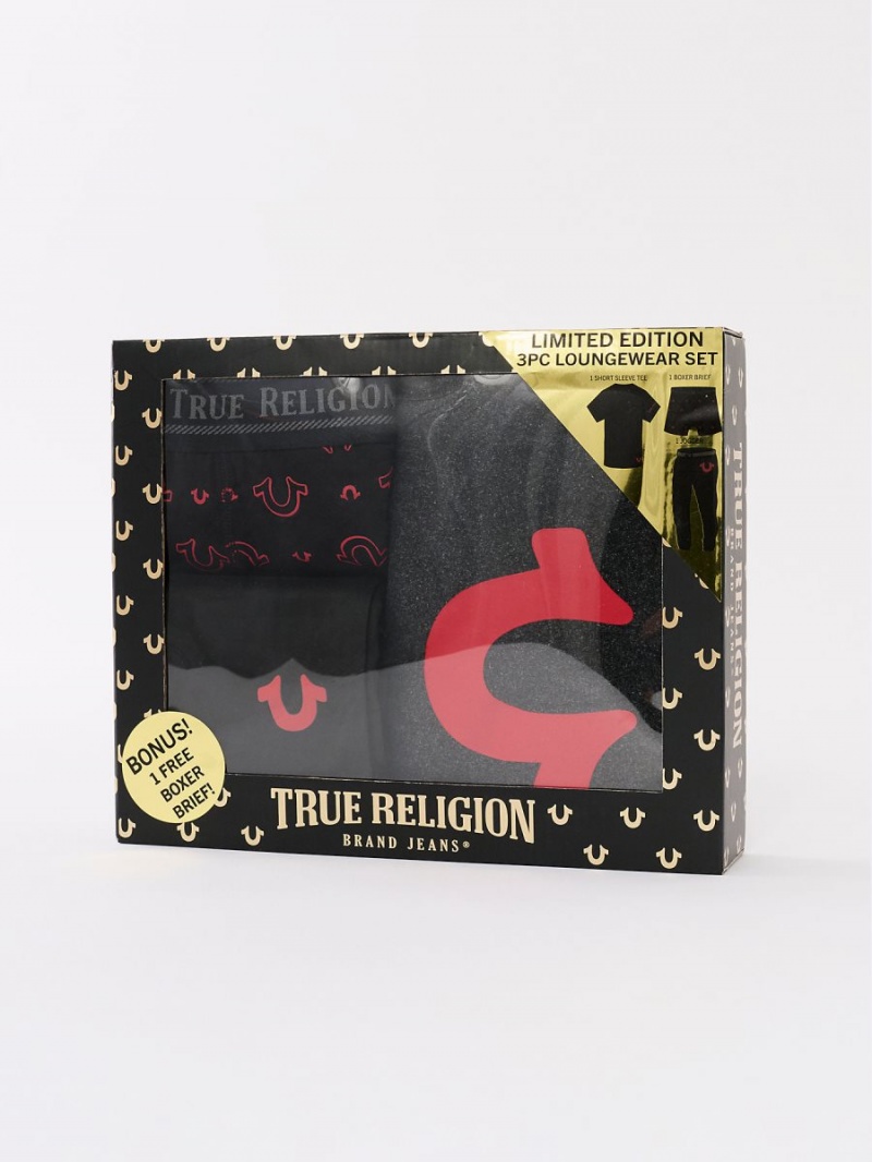 Ropa De Dormir True Religion Lounge Set - 3 Piece Black/Red | 49ISKLQOV