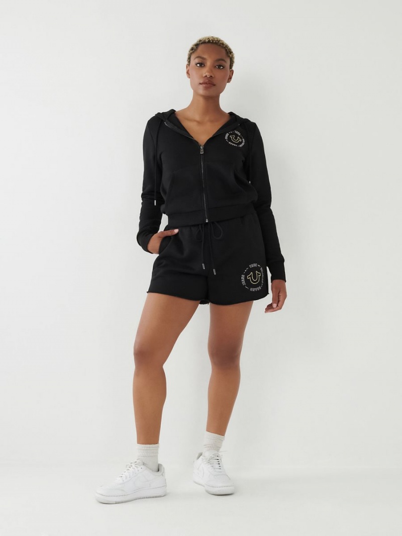 Short True Religion Crystal Sweat Negras | 76SBVWACE