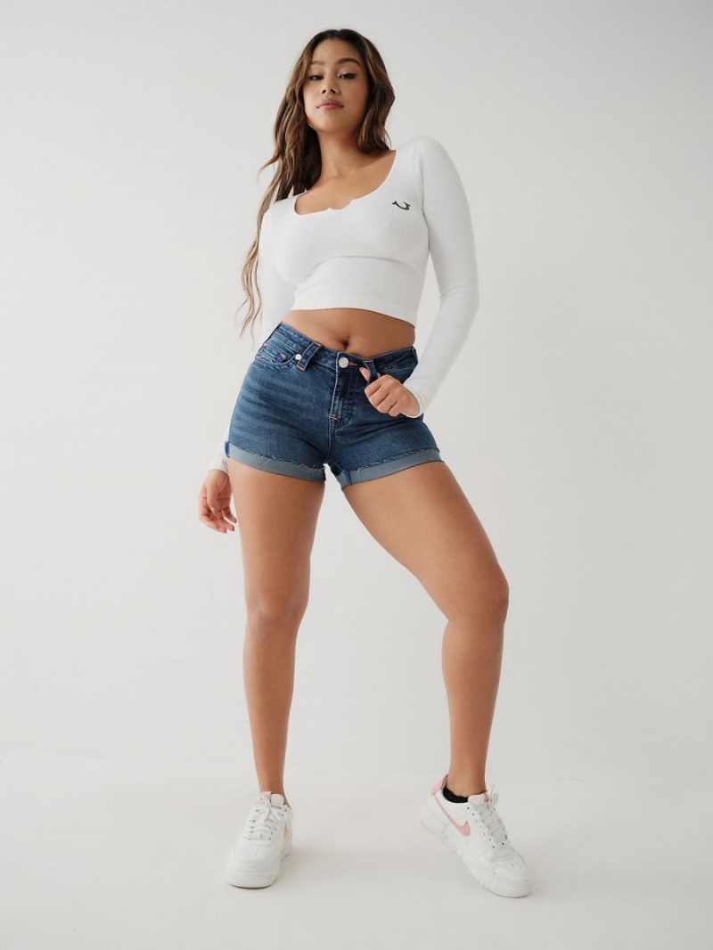 Short True Religion Jennie Big T Stitch Curvy Azules Oscuro | 46ZAQKYST