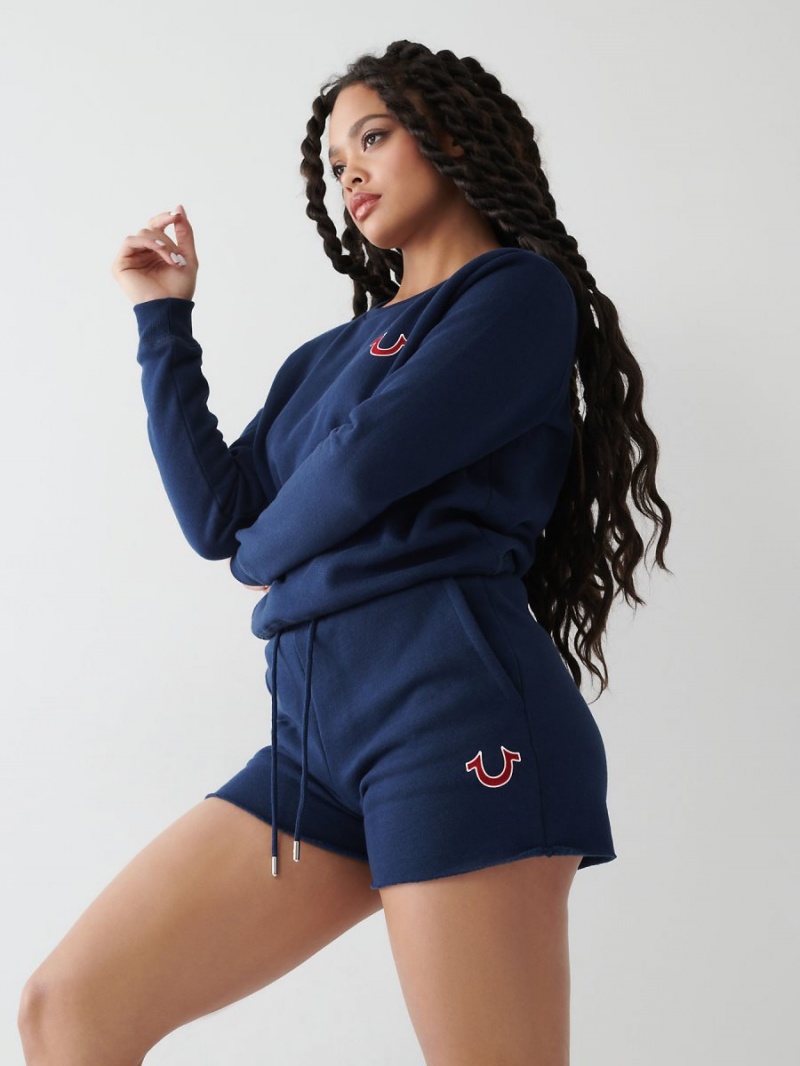 Short True Religion Logo Sweat Navy/Sapphire | 19JQPWYHF