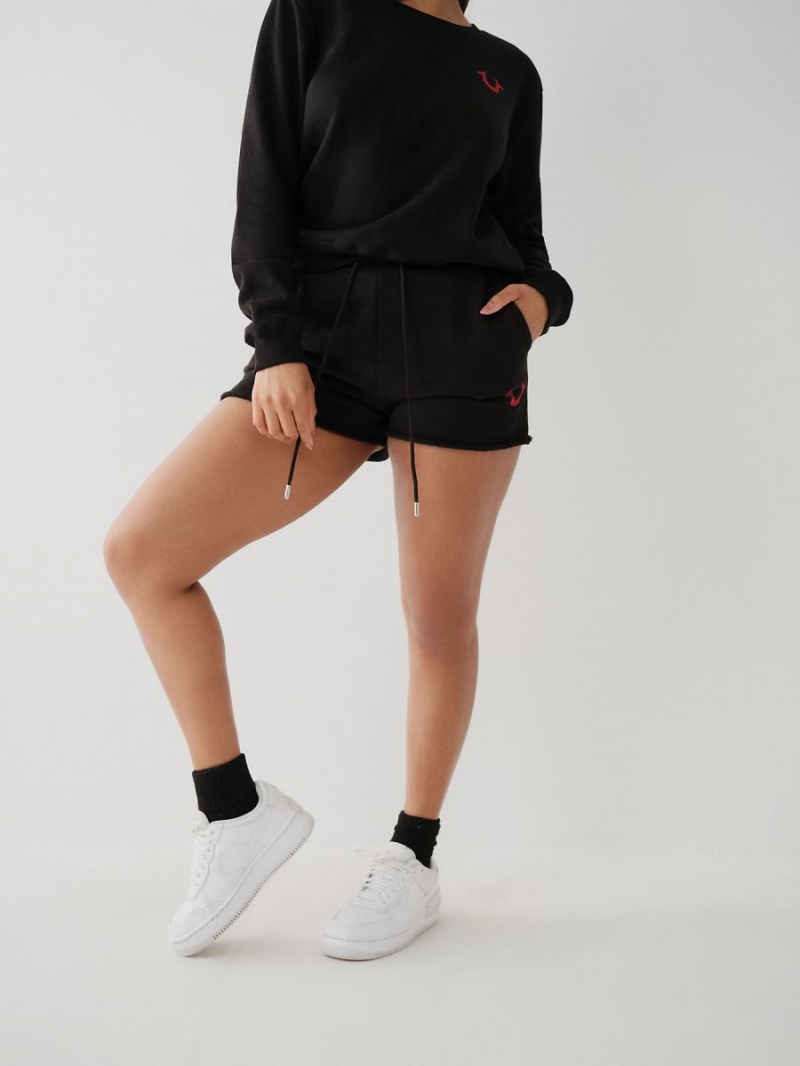 Short True Religion Logo Sweat Negras | 83AQXFCKH