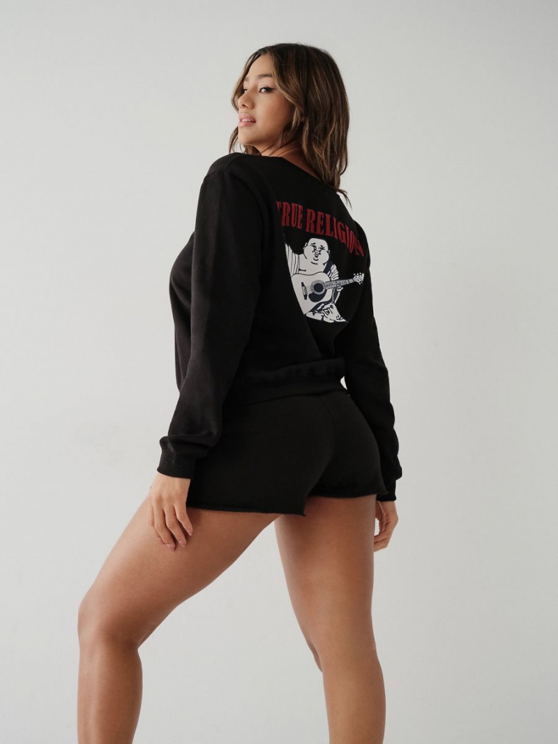 Short True Religion Logo Sweat Negras | 83AQXFCKH