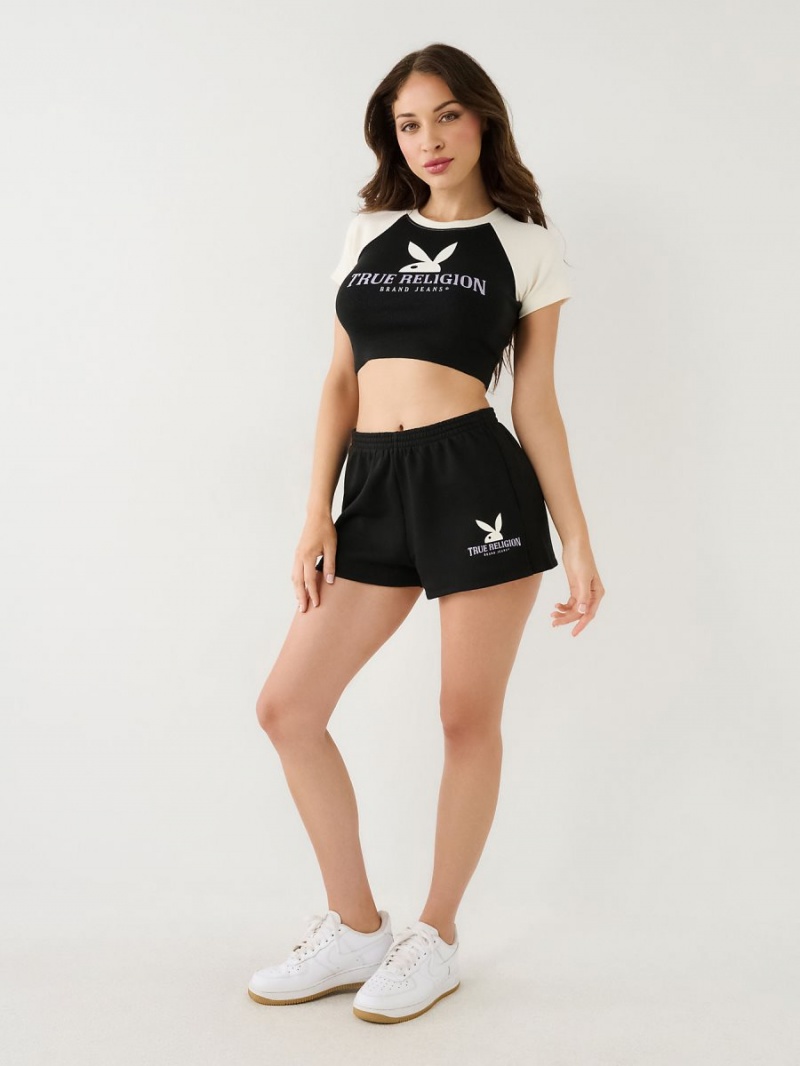 Short True Religion Playboy X Lounge Sweat Negras | 28ADTZFUP