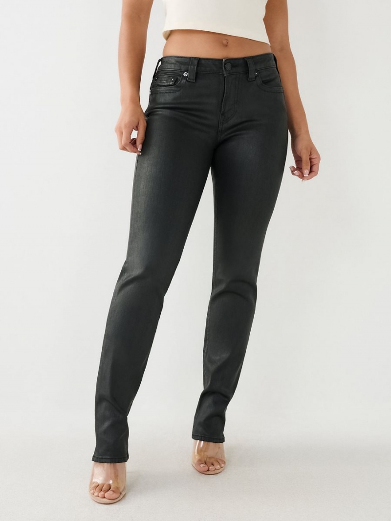 Straight Jeans True Religion Billie Coated Mid Rise Negras | 43SZYJCTX