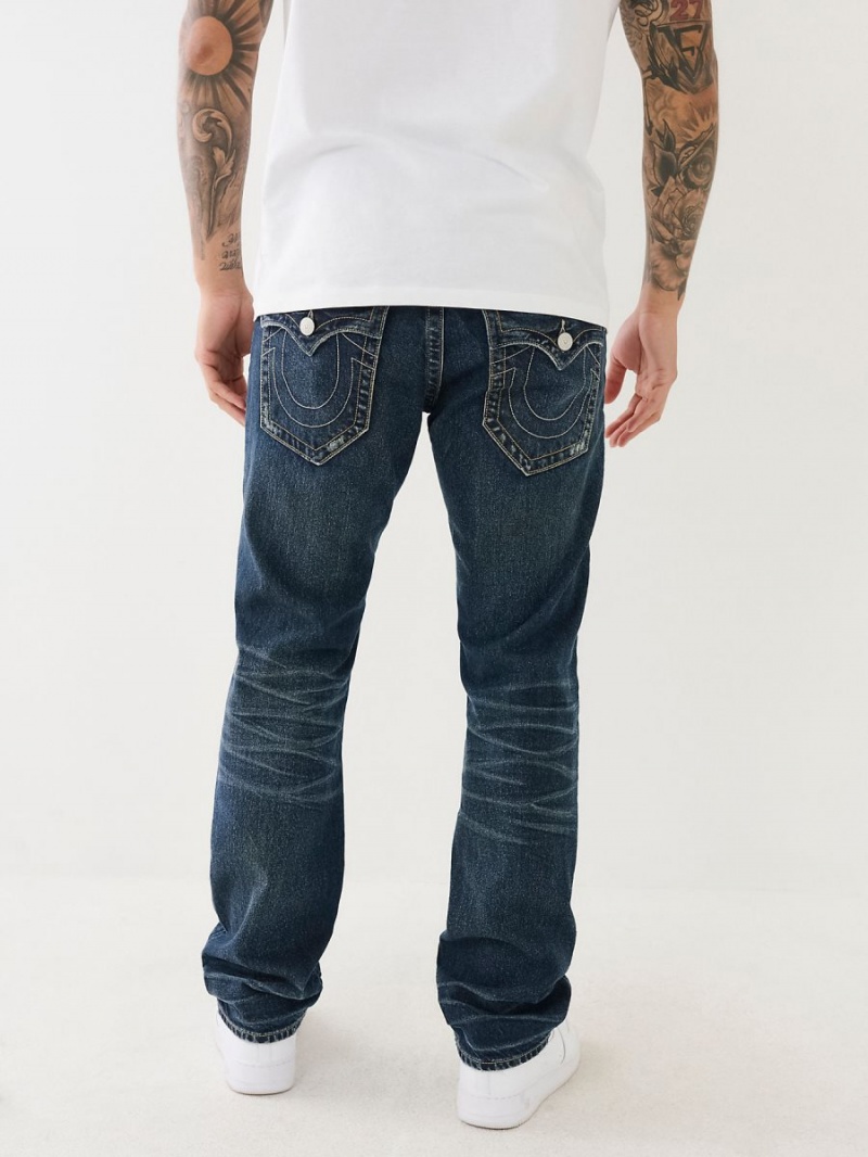 Straight Jeans True Religion Ricky Distressed Flap Azules Oscuro | 74POXKCZG