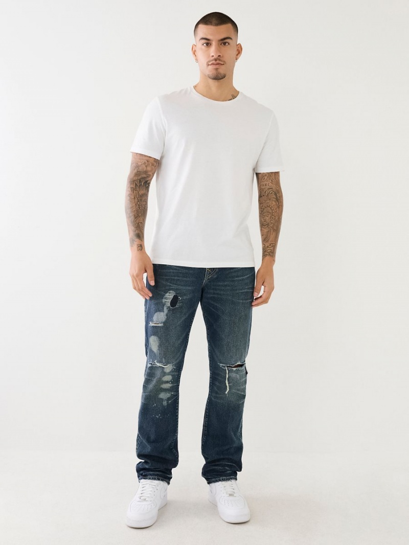 Straight Jeans True Religion Ricky Distressed Flap Azules Oscuro | 74POXKCZG