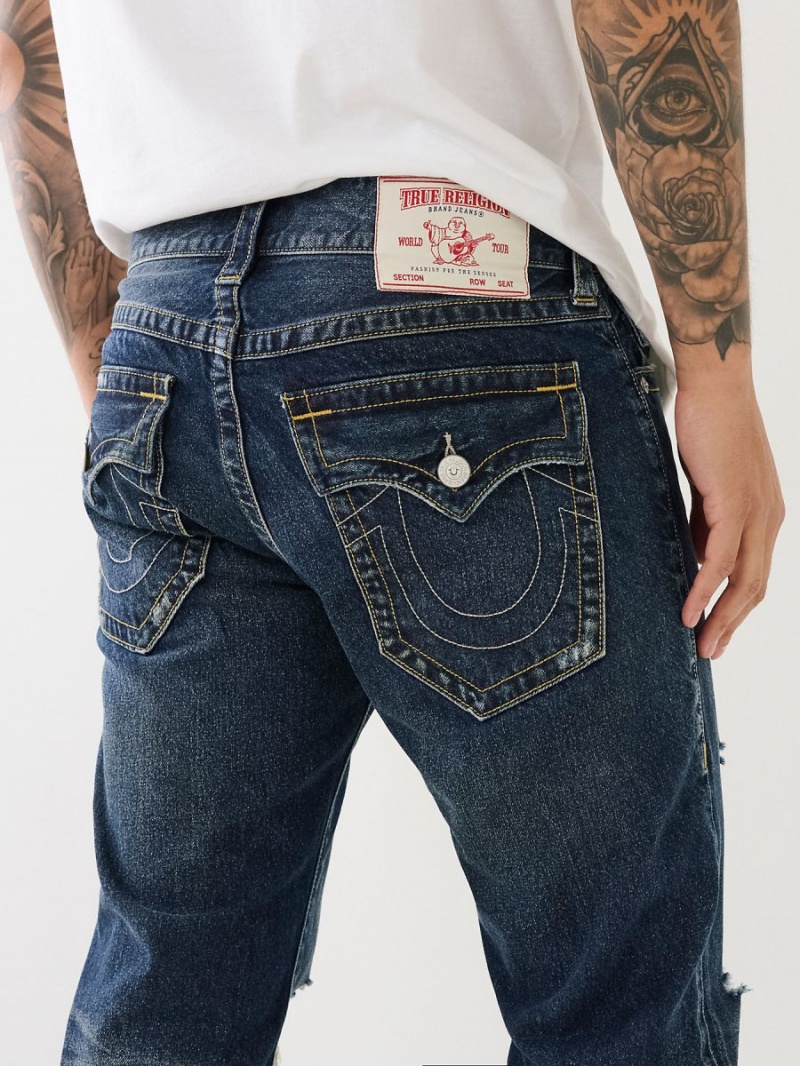 Straight Jeans True Religion Ricky Distressed Flap Azules Oscuro | 74POXKCZG