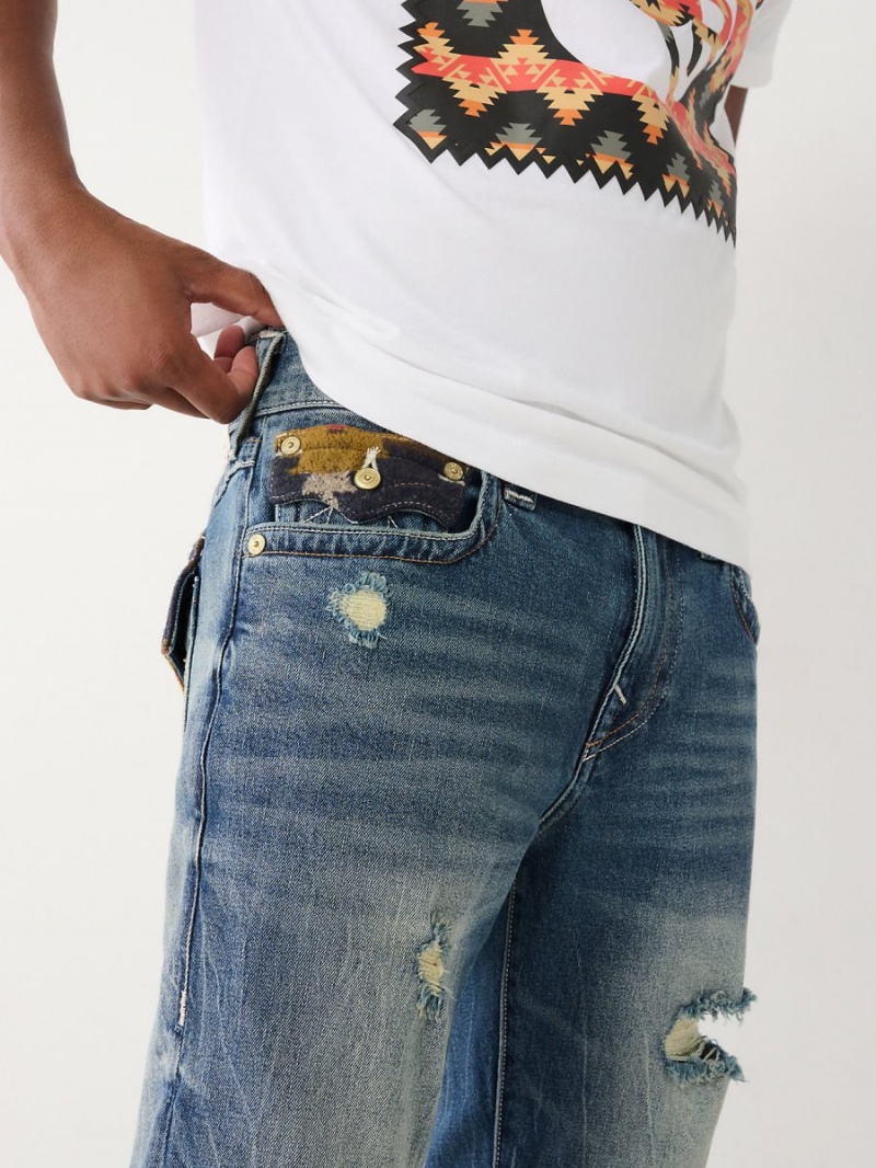 Straight Jeans True Religion Ricky Southwestern Flap Azules | 74QUXROJH