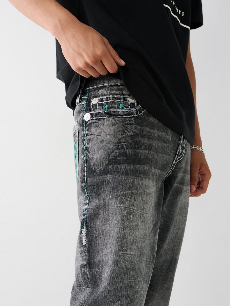 Straight Jeans True Religion Ricky Super T Stitch Negras Azules | 91CEPKAYT