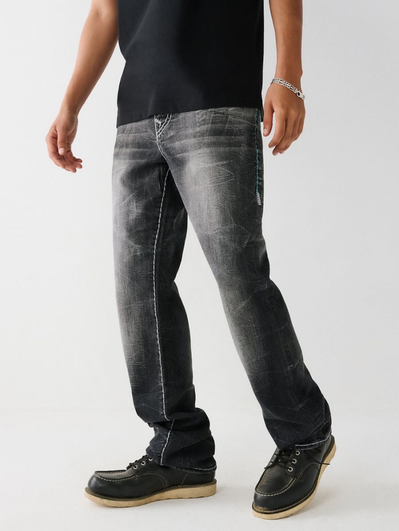 Straight Jeans True Religion Ricky Super T Stitch Negras Azules | 91CEPKAYT