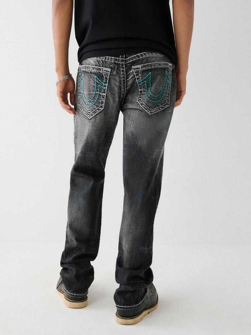 Straight Jeans True Religion Ricky Super T Stitch Negras Azules | 91CEPKAYT