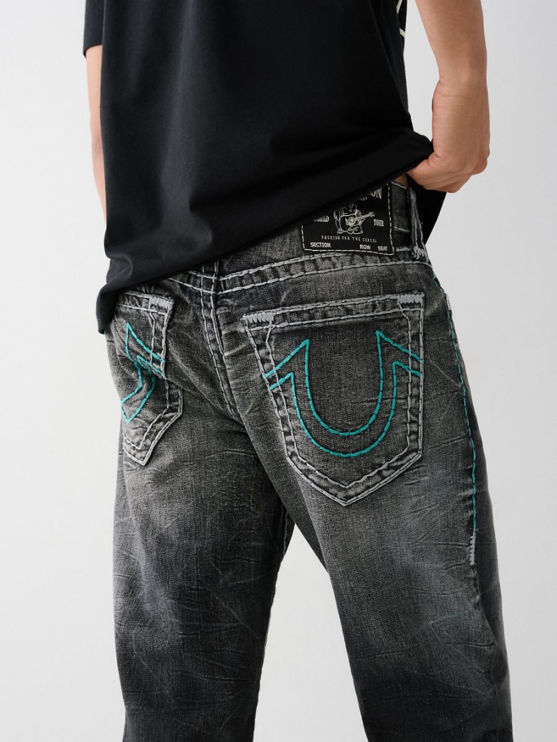 Straight Jeans True Religion Ricky Super T Stitch Negras Azules | 91CEPKAYT