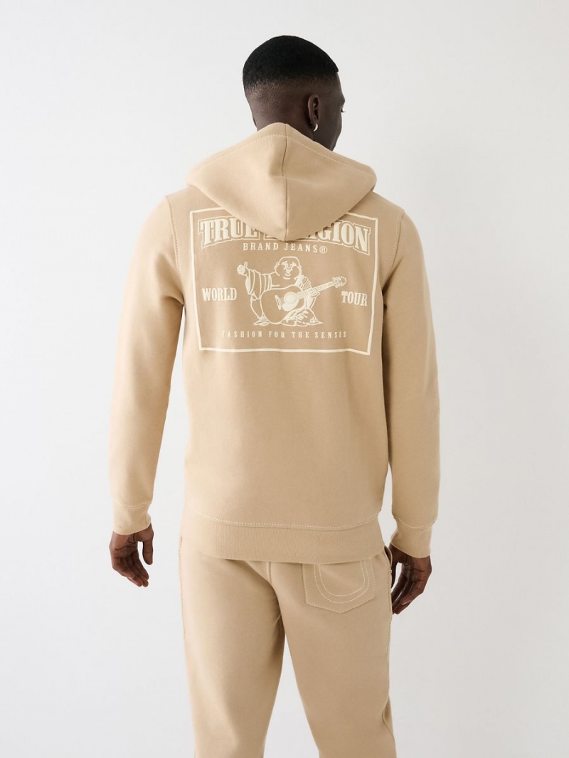 Sudadera True Religion Big T Zip Beige | 59PMNCVFL