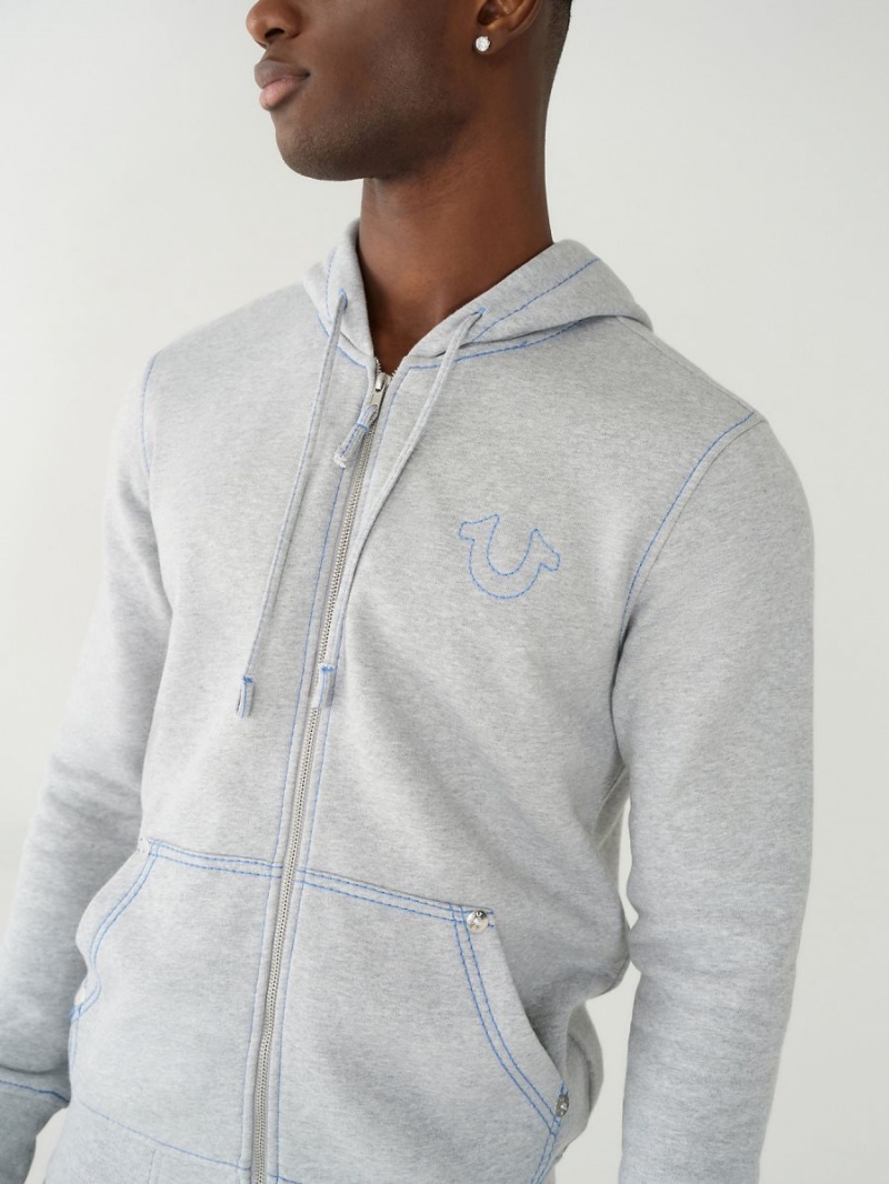 Sudadera True Religion Big T Zip Gris Azules | 89ONHLZTW