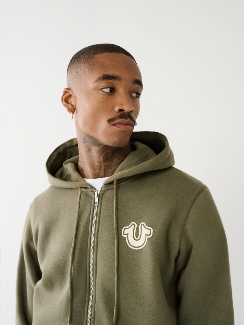 Sudadera True Religion Buddha Logo Zip Verde | 49DEGYQBH