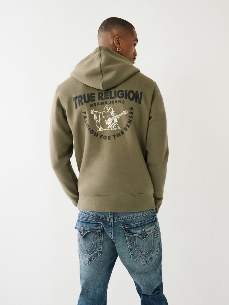 Sudadera True Religion Buddha Logo Zip Verde | 49DEGYQBH