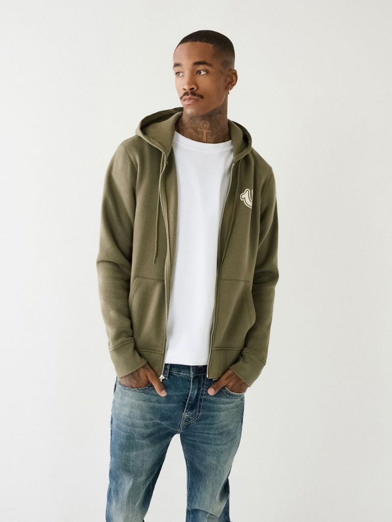 Sudadera True Religion Buddha Logo Zip Verde | 49DEGYQBH