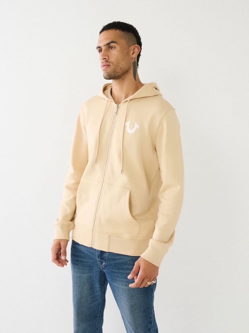 Sudadera True Religion Embossed Buddha Logo Fleece Zip SEMOLINA | 47CQSHGVR