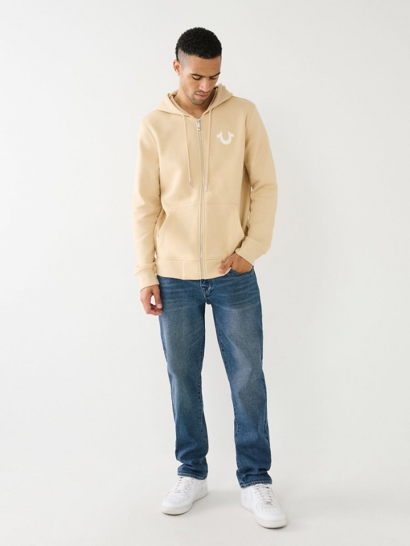 Sudadera True Religion Embossed Buddha Logo Fleece Zip SEMOLINA | 47CQSHGVR