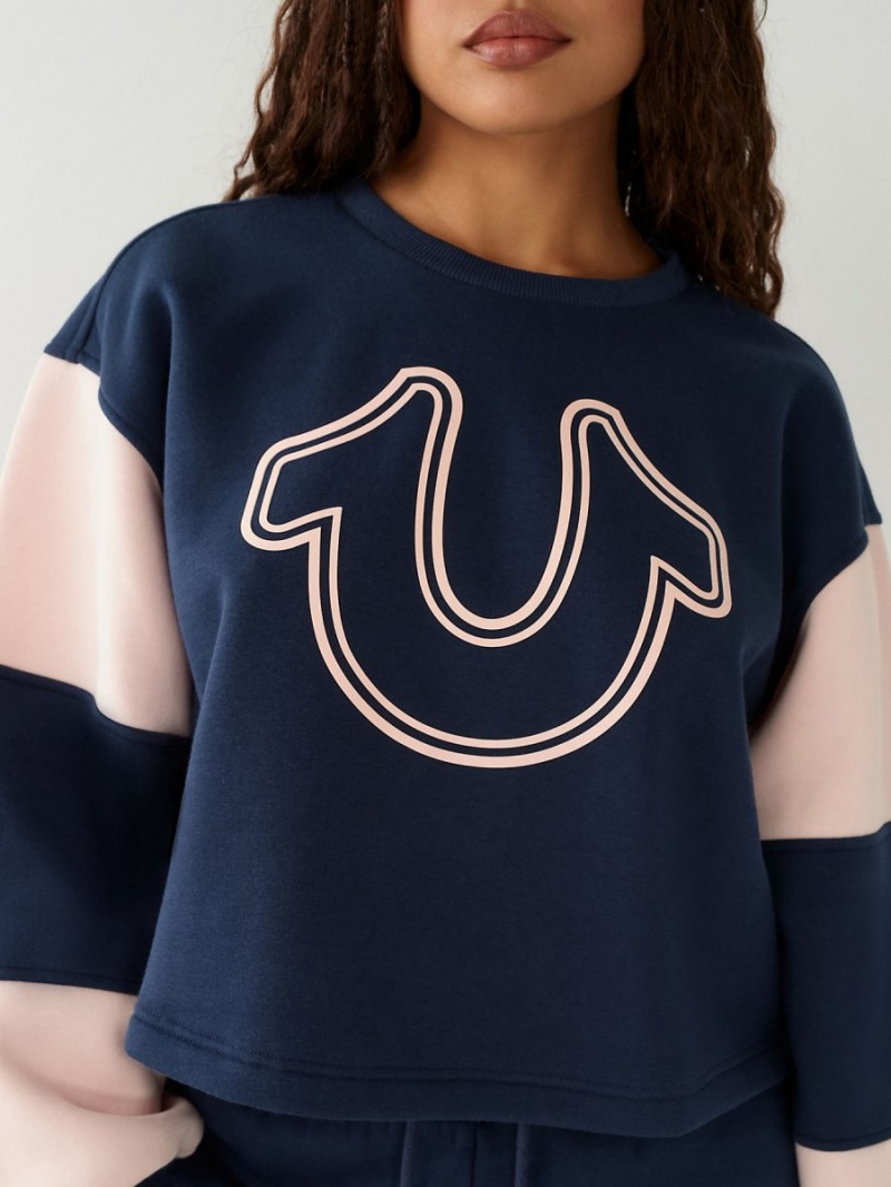 Sudadera True Religion Logo Crop Navy/Sapphire | 28ILYDQWZ