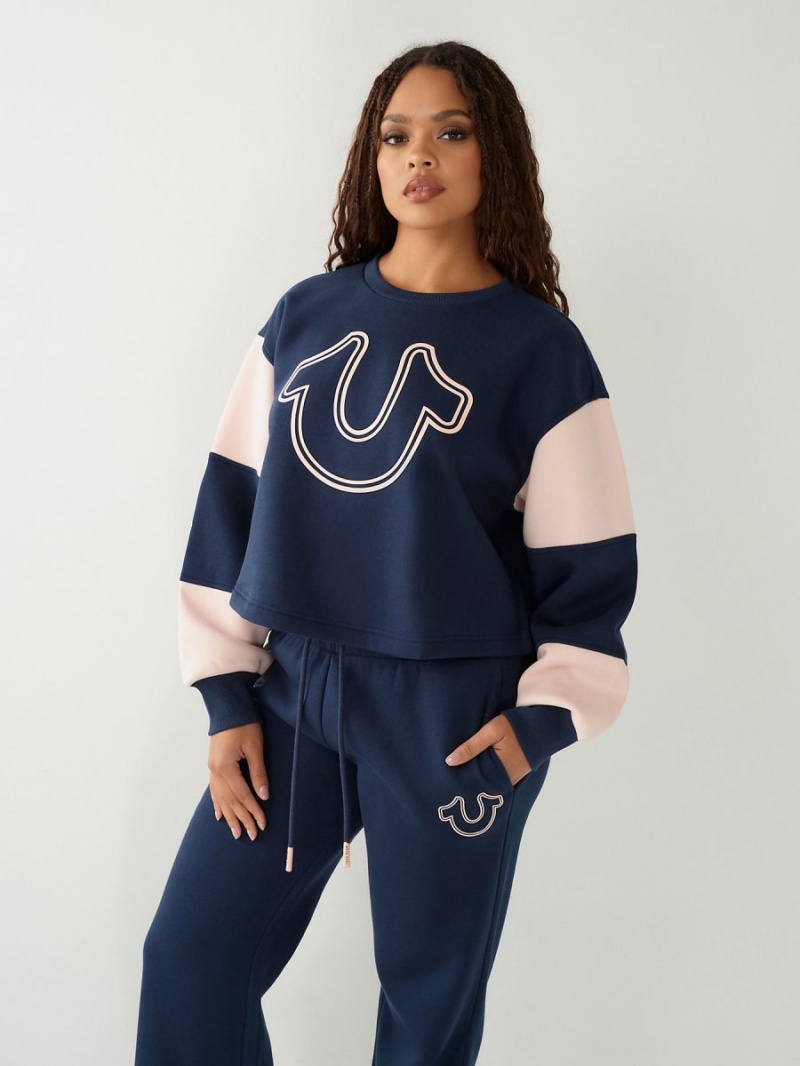 Sudadera True Religion Logo Crop Navy/Sapphire | 28ILYDQWZ