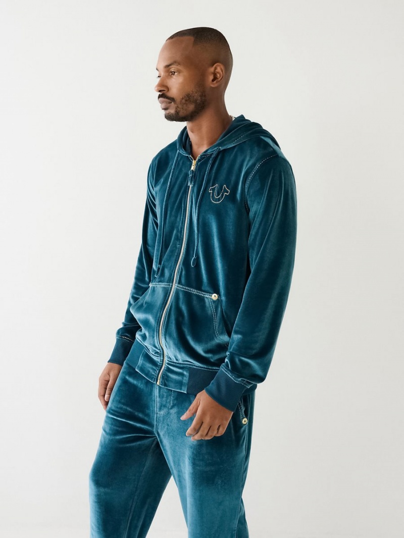 Sudadera True Religion Velour Big T Zip Agave | 75LMDUQBT