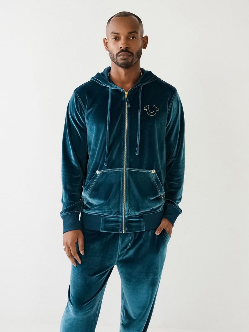 Sudadera True Religion Velour Big T Zip Agave | 75LMDUQBT