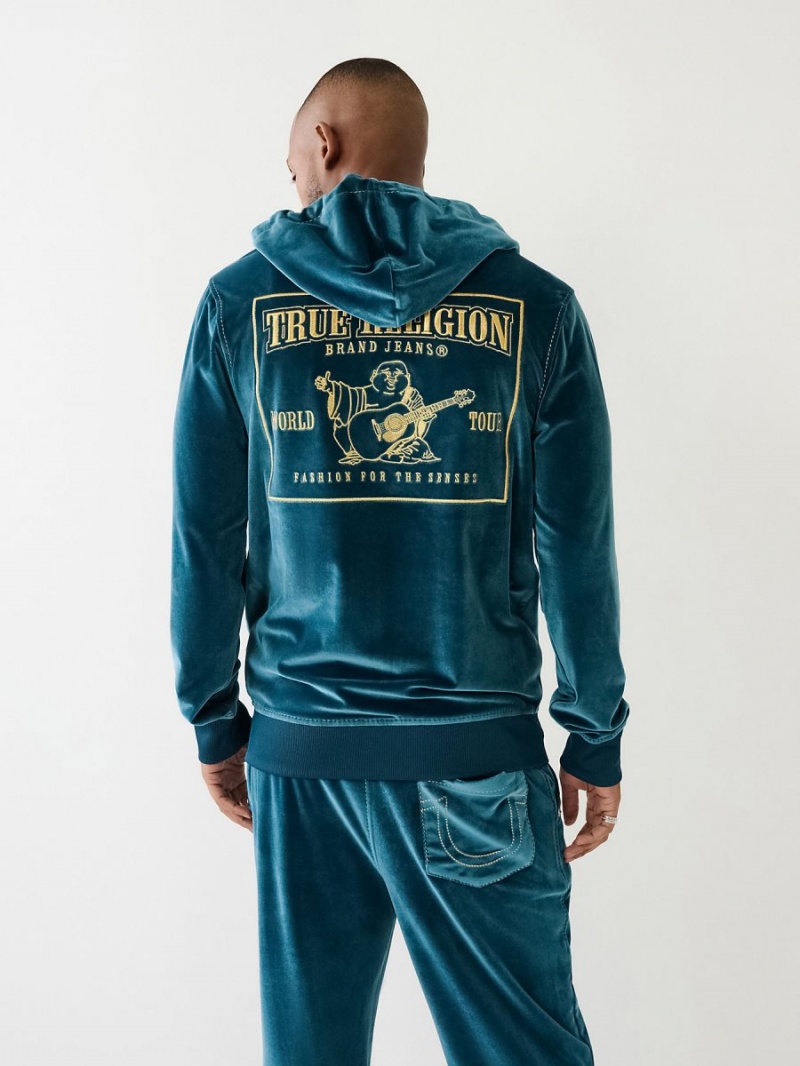 Sudadera True Religion Velour Big T Zip Agave | 75LMDUQBT