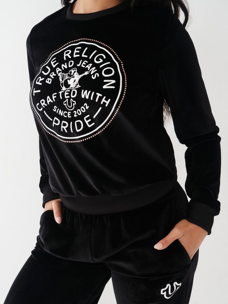 Sudadera True Religion Velour Crystal Negras | 97LFPQAYK