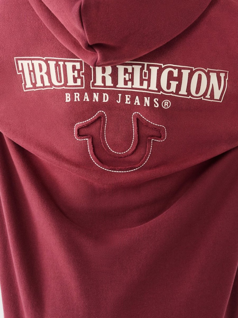 Sudadera con Capucha True Religion Big T Logo Zip Relaxed Burdeos | 31XWLNBVR