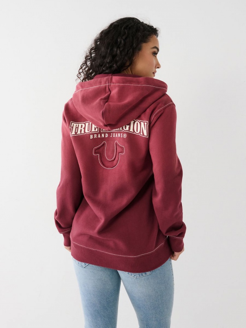 Sudadera con Capucha True Religion Big T Logo Zip Relaxed Burdeos | 31XWLNBVR