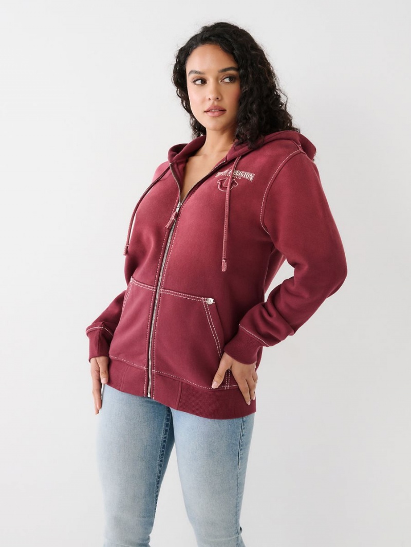 Sudadera con Capucha True Religion Big T Logo Zip Relaxed Burdeos | 31XWLNBVR