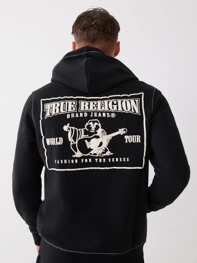 Sudadera con Capucha True Religion Big T Zip Negras | 92IVMZGDS