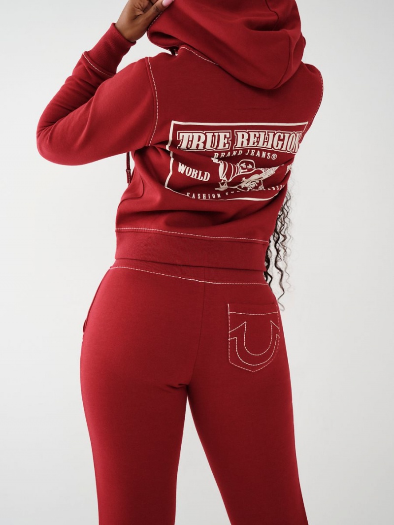 Sudadera con Capucha True Religion Big T Stitch Logo Zip Rojas | 12IGEUQVH