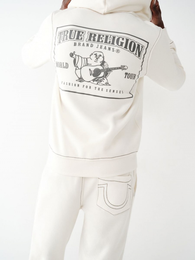 Sudadera con Capucha True Religion Big T Zip Blancas | 94TSFRVZE