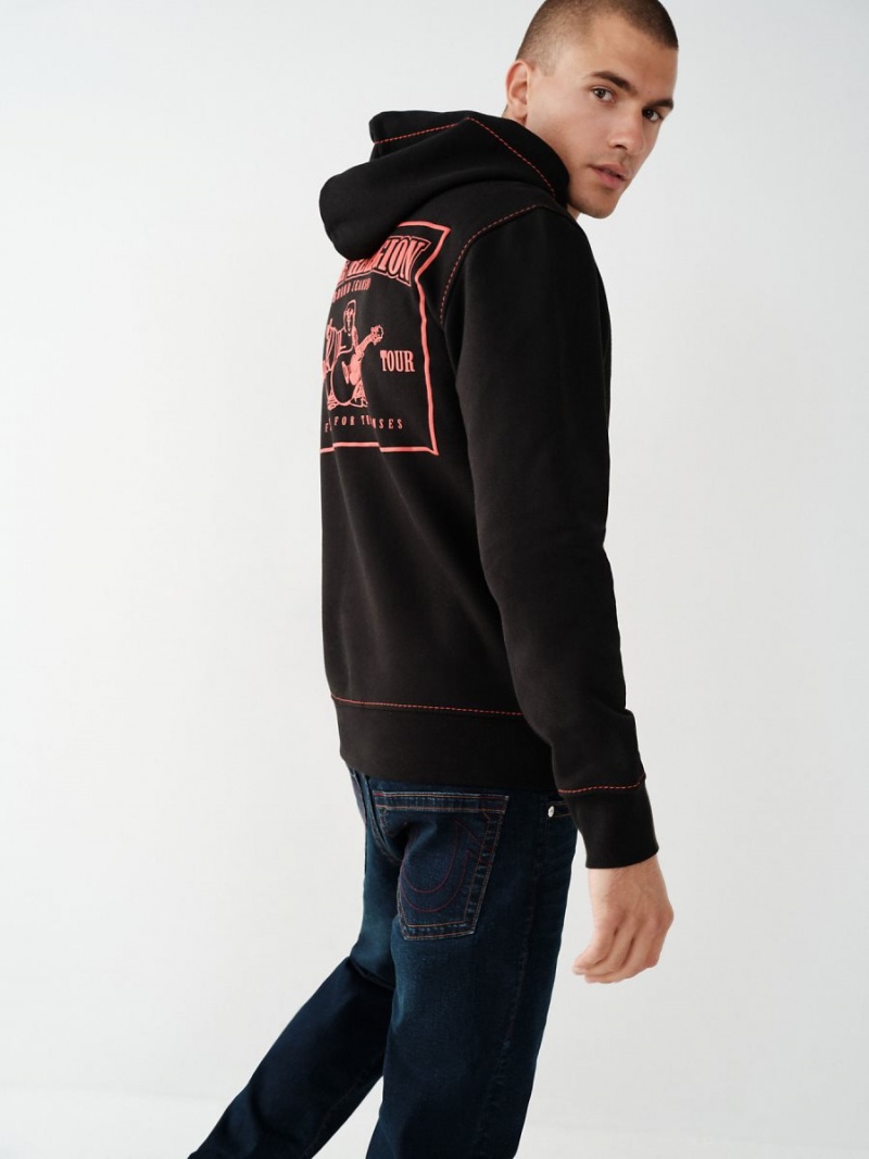 Sudadera con Capucha True Religion Big T Zip Negras | 42NLIPJGC