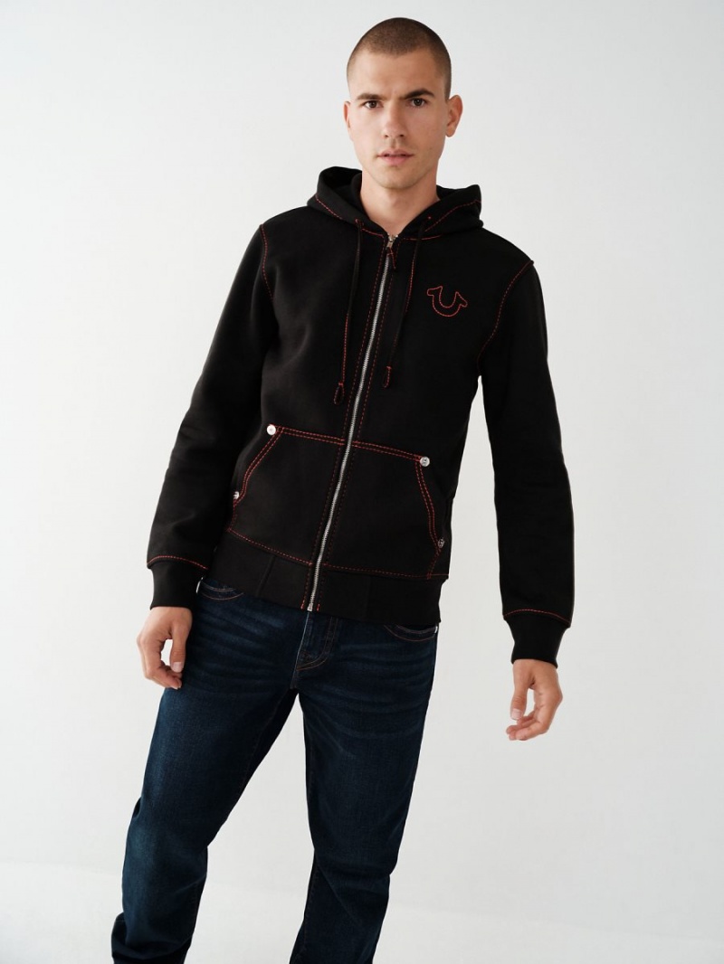 Sudadera con Capucha True Religion Big T Zip Negras | 42NLIPJGC