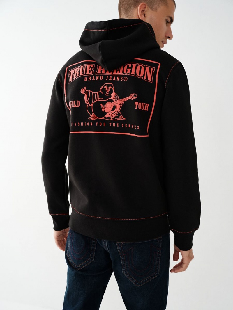 Sudadera con Capucha True Religion Big T Zip Negras | 42NLIPJGC