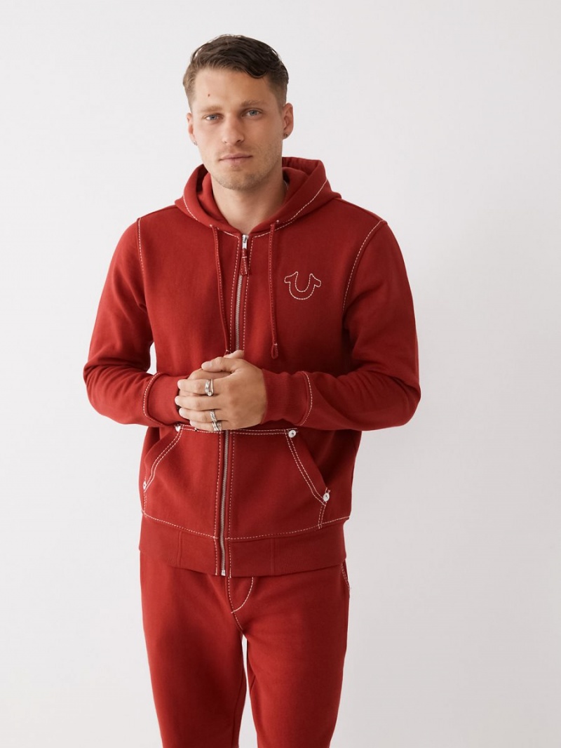 Sudadera con Capucha True Religion Big T Zip Rojas | 23HDENLQB