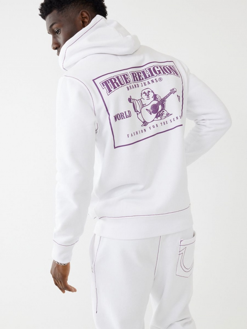 Sudadera con Capucha True Religion Big T Zip Blancas | 47URPHWGK