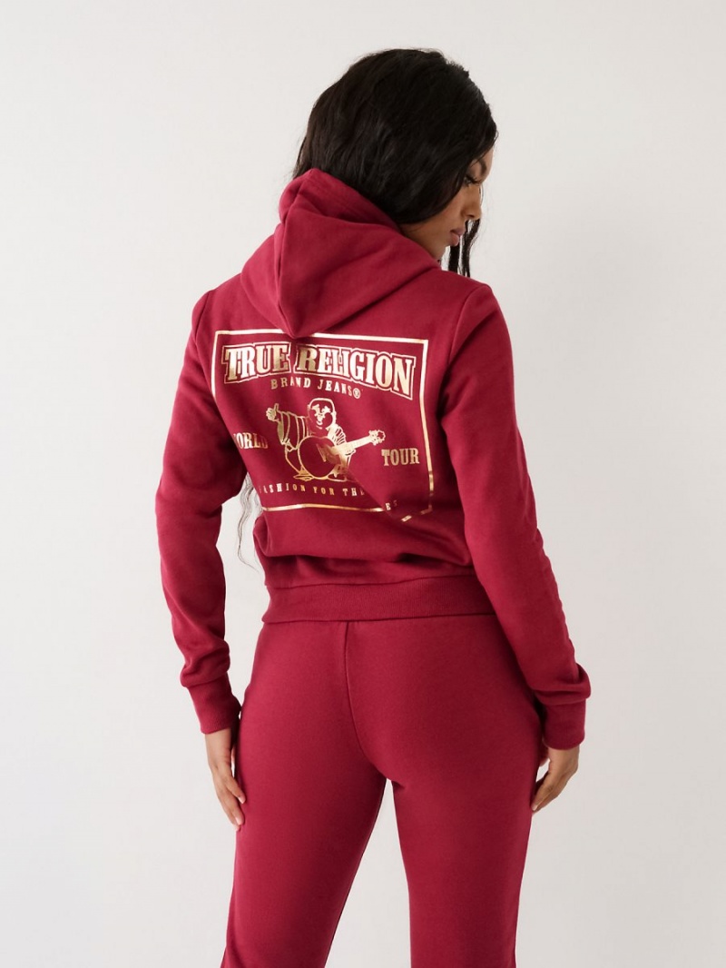 Sudadera con Capucha True Religion Buddha Zip Cranberry | 63OBWSGEC