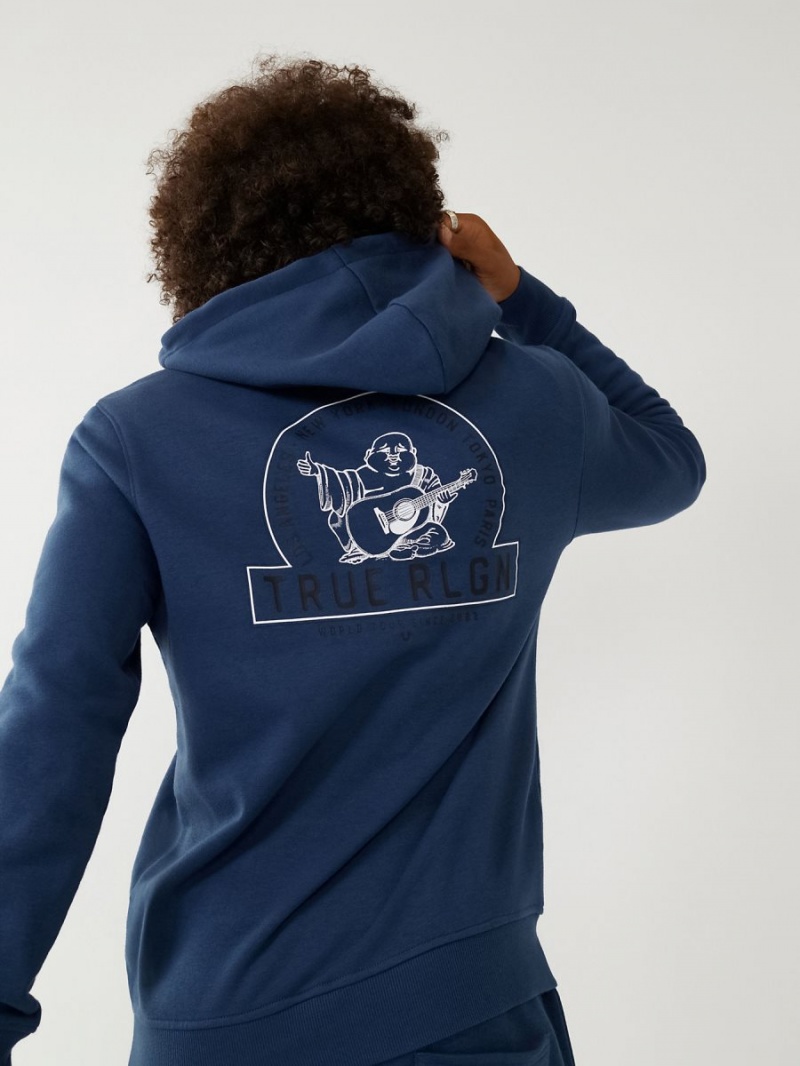 Sudadera con Capucha True Religion Buddha Zip Azul Marino | 79OFCJUPD